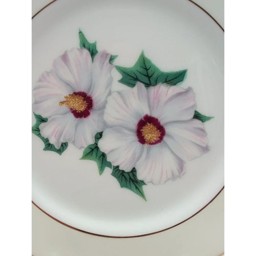 4 Vtg Kent Narumi China Tropical White Hibiscus Bread Plates KENTROP Japan